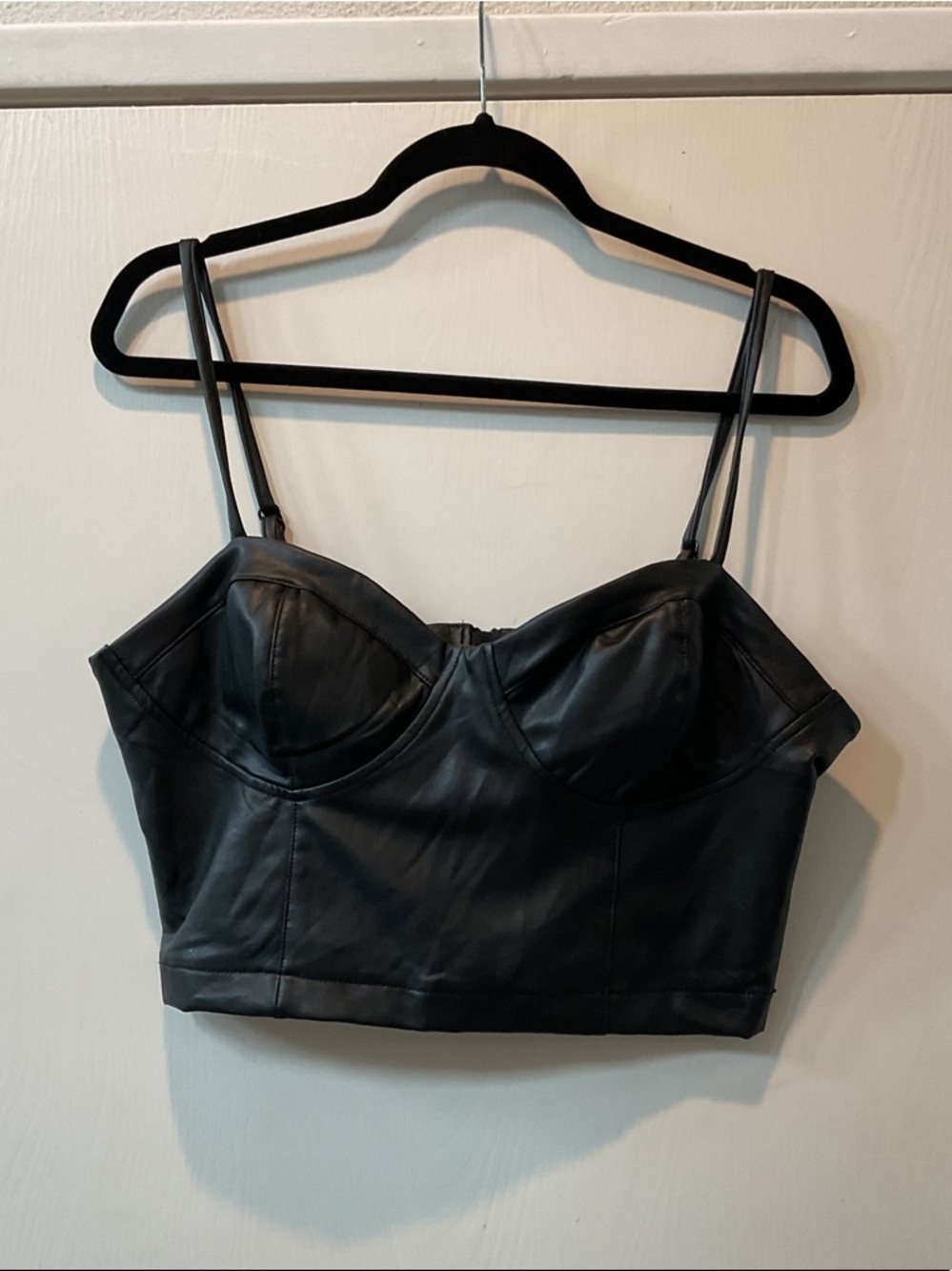 Guess Black Faux Leather Bustier Crop Top with Adjustable Straps